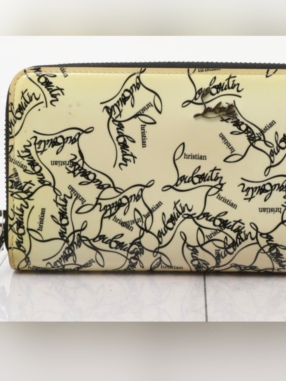 Christian Louboutin Cream Wallet with Black Script/ EUC
